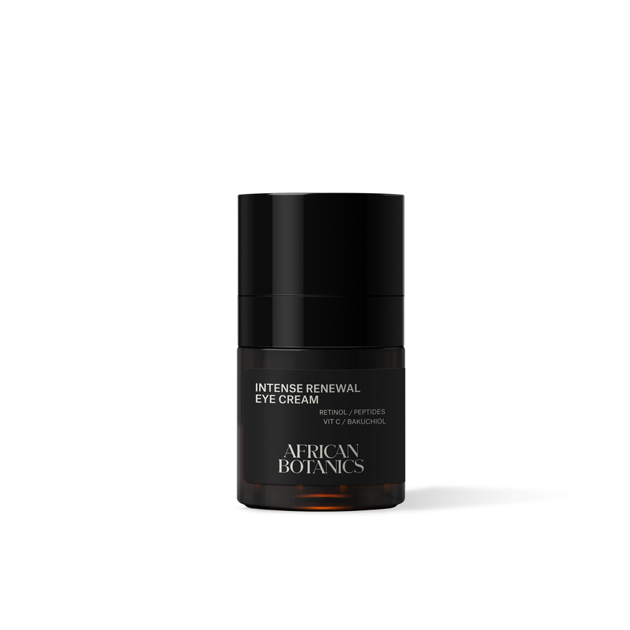 African Botanics Intense Renewal Eye Cream 15ml — biotech-advanced eye cream with Bio-Retinol, Peptides, and Vitamin C for fine lines, puffiness, and dark circles