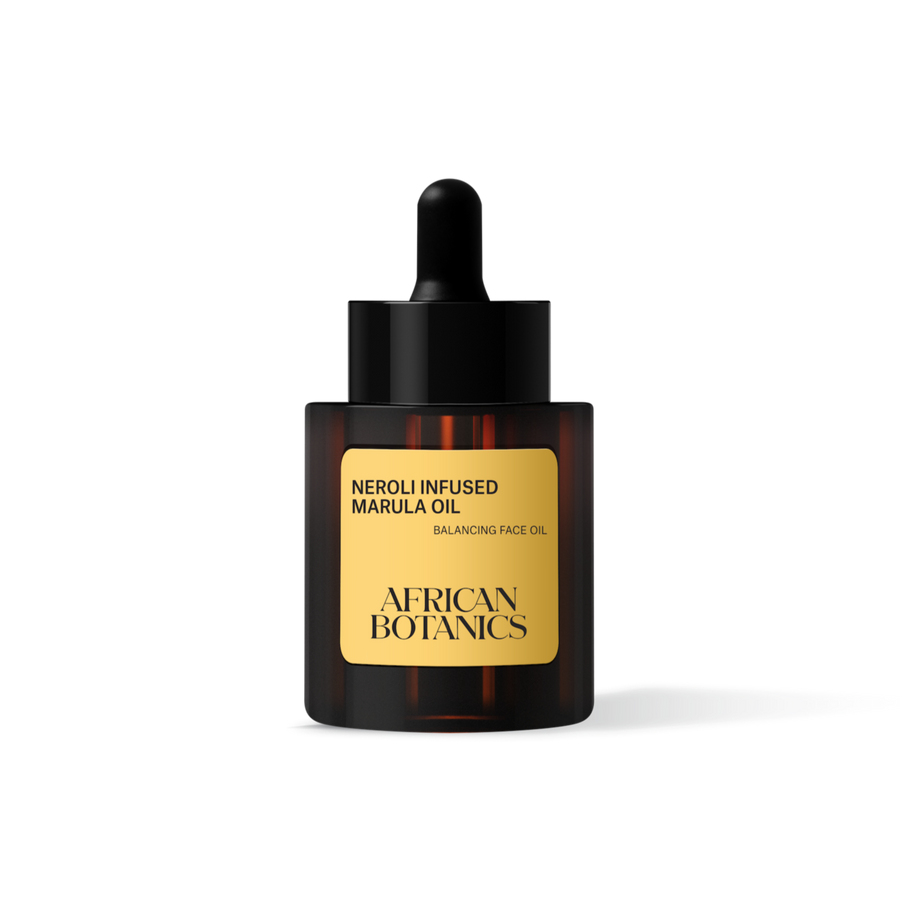 African Botanics Neroli Infused Marula Oil 30ml bottle, a balancing facial oil for oily and blemish-prone skin