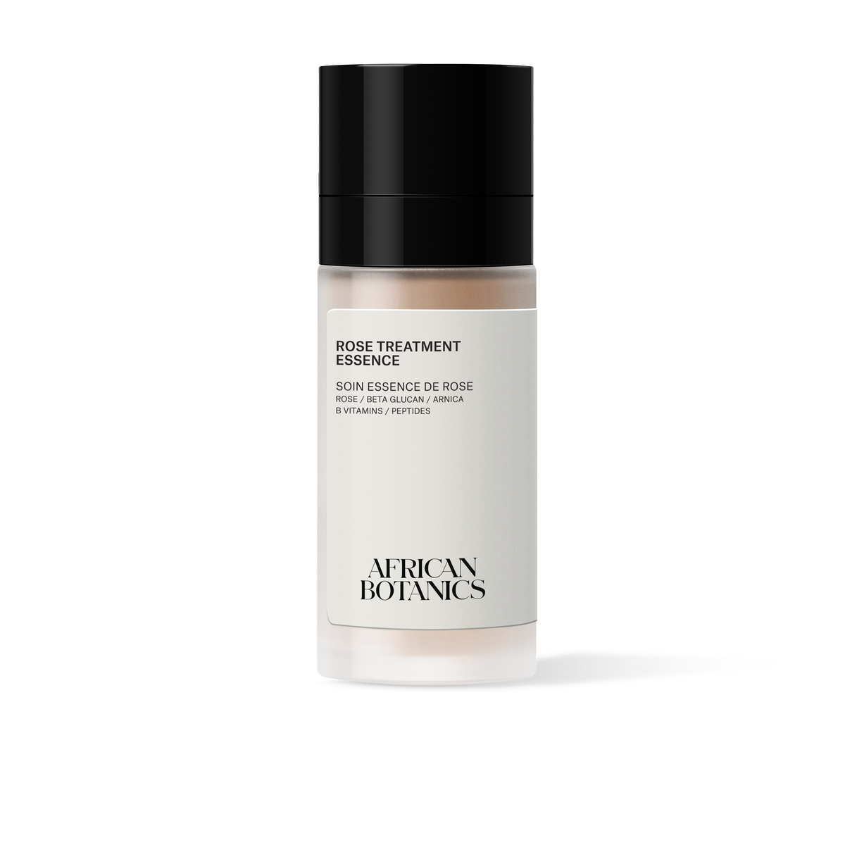 African Botanics Rose Treatment Essence 50ml — treatment gel with Rosa Centifolia, Bio-fermented Beta Glucan, and Niacinamide for brightening, hydration, and pH balance
