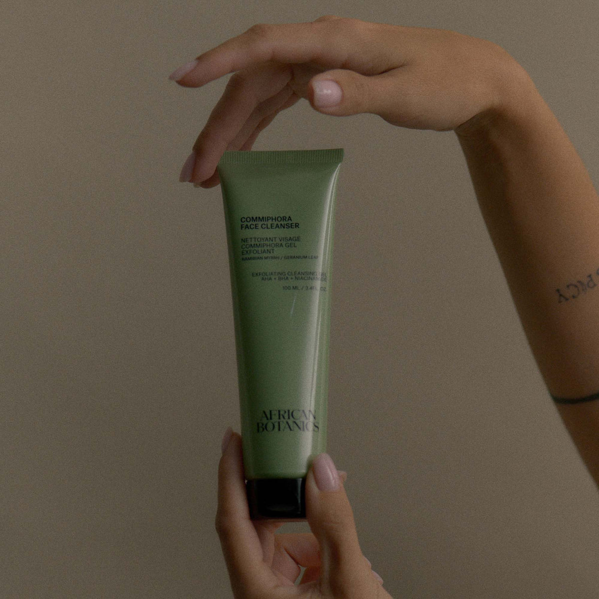African Botanics Commiphora Face Cleanser — pH-balanced sulfate-free gel cleanser with Silk Amino Acids and Rooibos for balanced radiant skin
