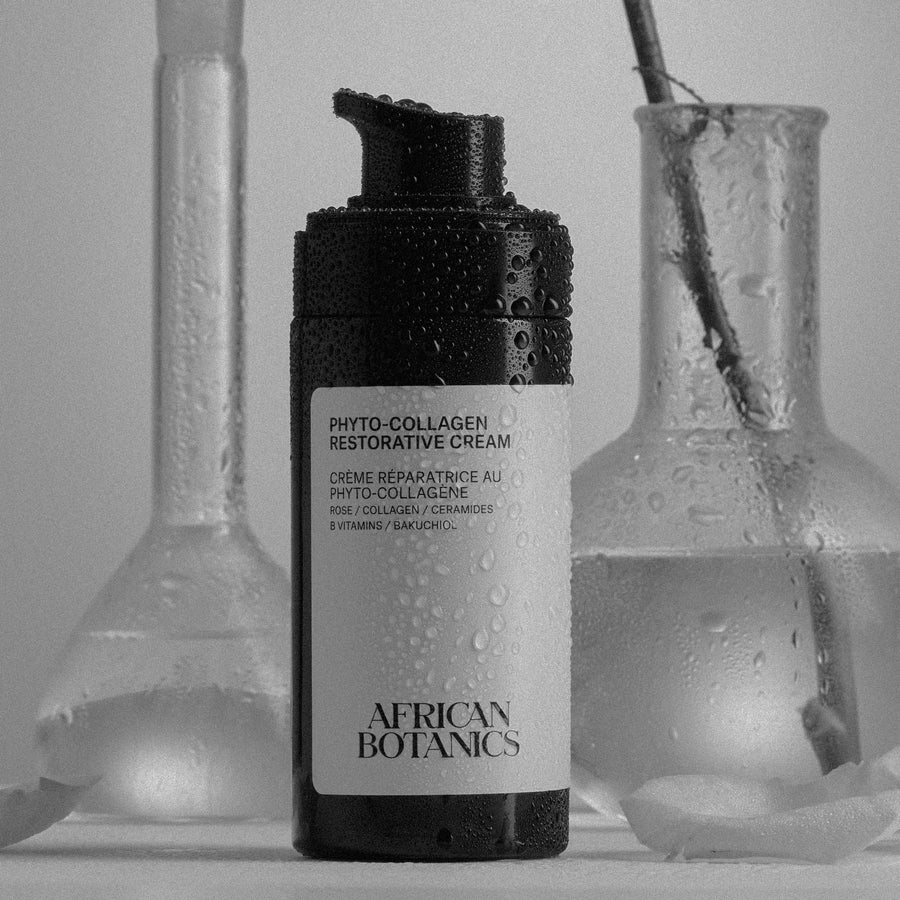 African Botanics Phyto-Collagen Restorative Cream luxury skincare packaging — biotechnology-derived phyto-collagen firming cream
