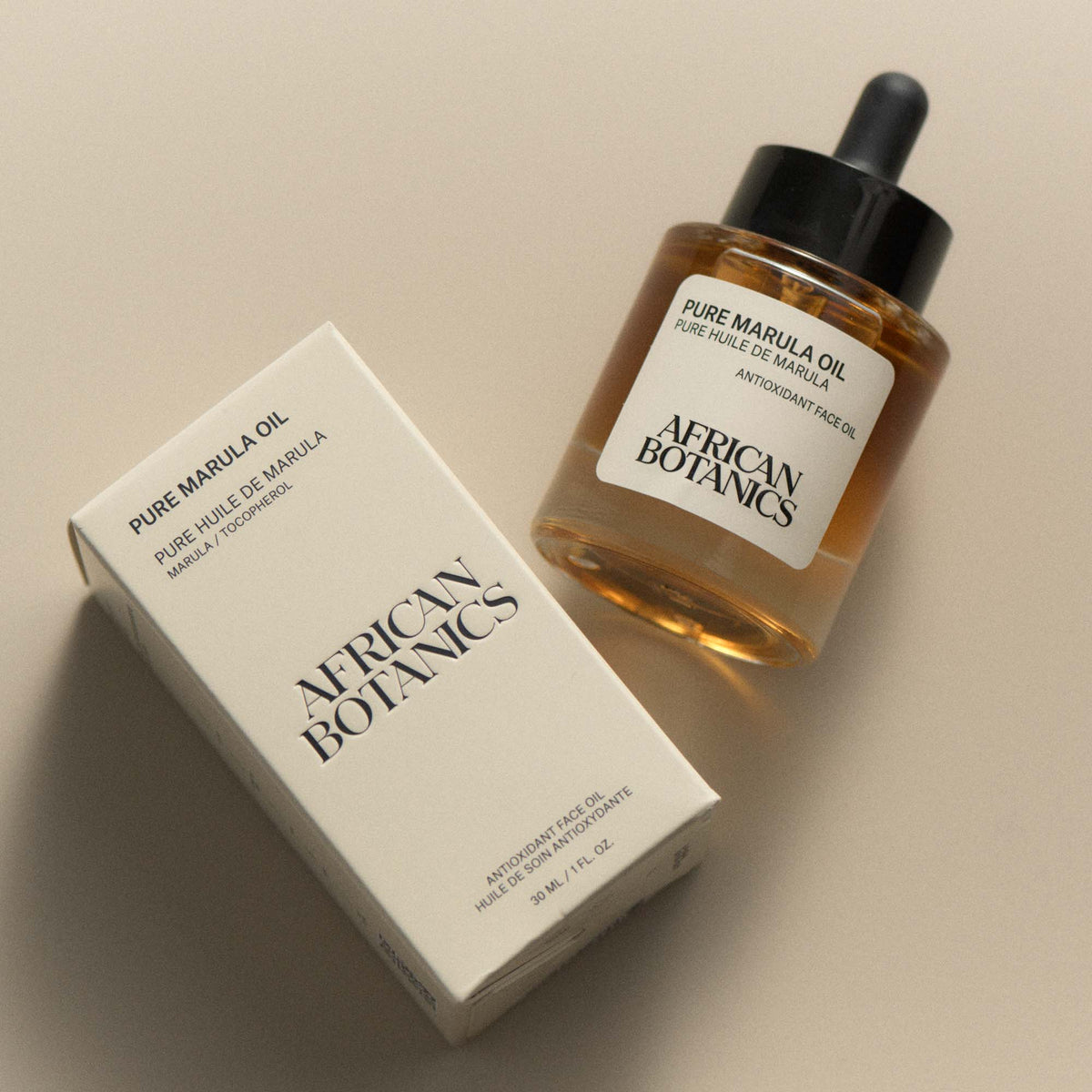 African Botanics Pure Marula Oil 30ml — single-origin cold-pressed face oil from wild-grown biodynamic Marula trees in South Africa