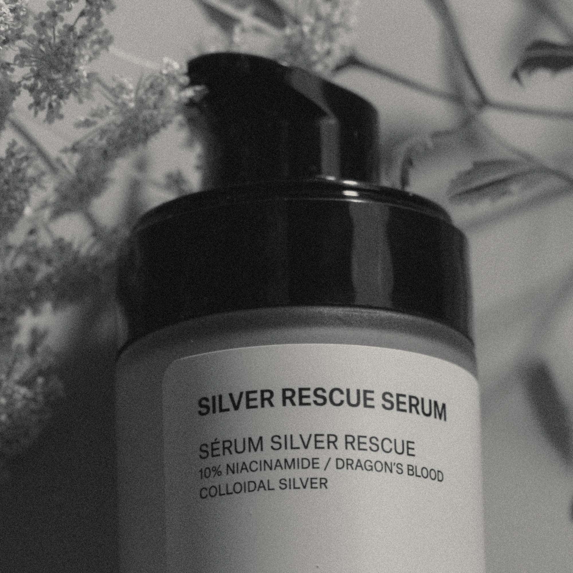 South African botanicals colloidal silver and niacinamide in Silver Rescue Serum for stressed sensitive skin
